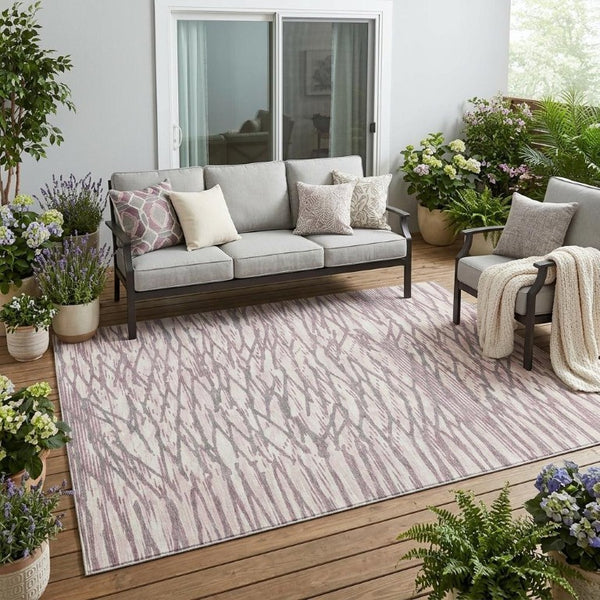 5x8 Blush Pink Abstract Polyester Area Rug Washable for Patio Porch or Living Room