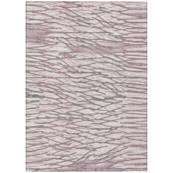 HomeRoots 5x8 Blush Pink Abstract Polyester Area Rug Washable for Patio Porch or Living Room 740926