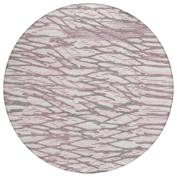 HomeRoots 8 Foot Blush Pink Round Abstract Polyester Area Rug Washable for Indoor Outdoor Use 740927