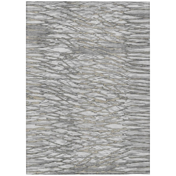 HomeRoots 5x8 Abstract Gray Polyester Area Rug Washable Stain Resistant for Patio or Living Room 740932