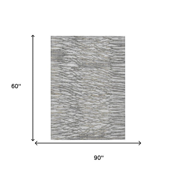 5x8 Abstract Gray Polyester Area Rug Washable Stain Resistant for Patio or Living Room