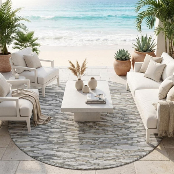 8 Ft Round Abstract Polyester Rug Washable and Stain Resistant for Patio or Home