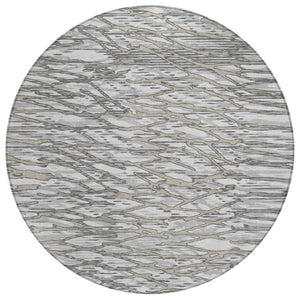HomeRoots 8 Ft Round Abstract Polyester Rug Washable and Stain Resistant for Patio or Home 740933