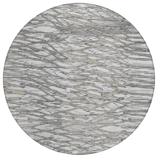 HomeRoots 8 Ft Round Abstract Polyester Rug Washable and Stain Resistant for Patio or Home 740933