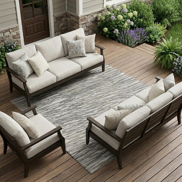 8x10 Gray Pewter Abstract Polyester Area Rug Washable for Indoor Outdoor Use