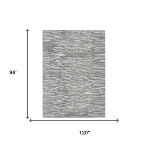 8x10 Gray Pewter Abstract Polyester Area Rug Washable for Indoor Outdoor Use