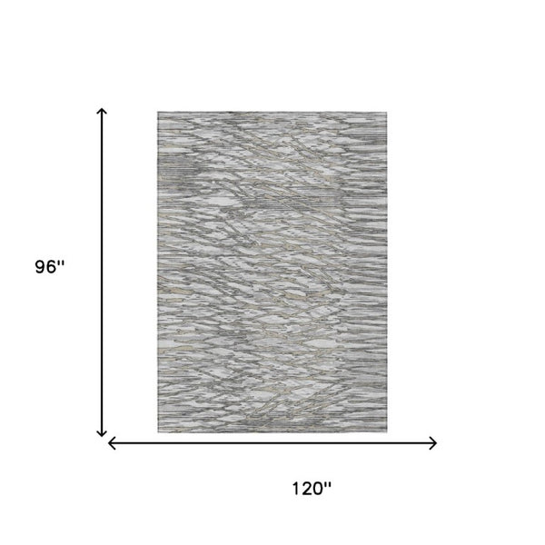 8x10 Gray Pewter Abstract Polyester Area Rug Washable for Indoor Outdoor Use