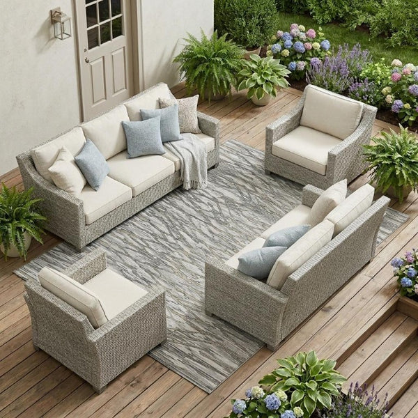 9 X 12 Abstract Gray Polyester Area Rug Washable Stain Resistant for Patio
