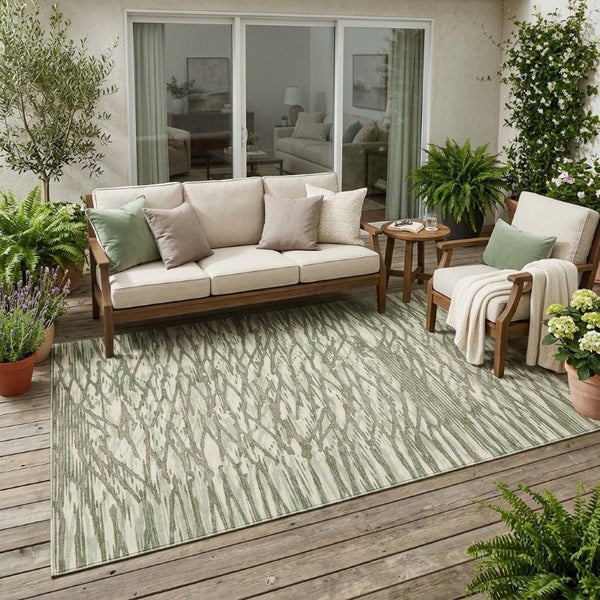 5 X 8 Olive Abstract Polyester Area Rug Washable Stain Resistant Indoor Outdoor Use