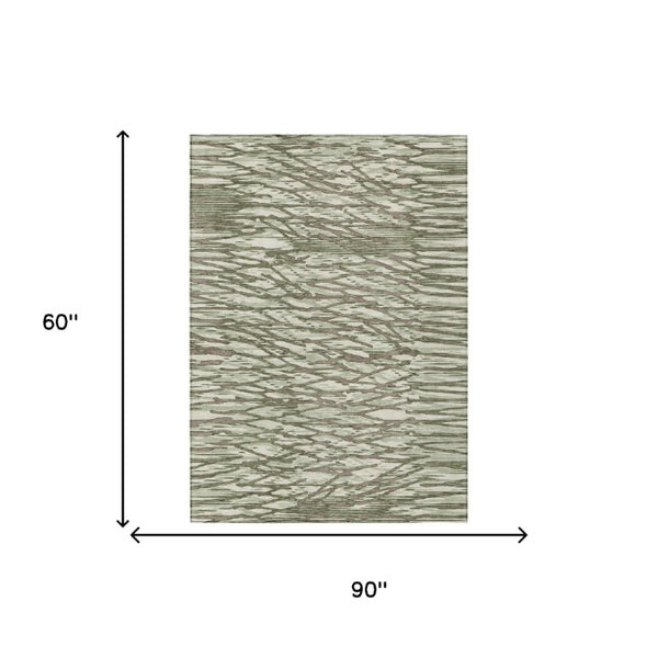 5 X 8 Olive Abstract Polyester Area Rug Washable Stain Resistant Indoor Outdoor Use