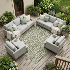 8 X 10 Abstract Olive Polyester Area Rug Washable for Patio Porch or Living Room