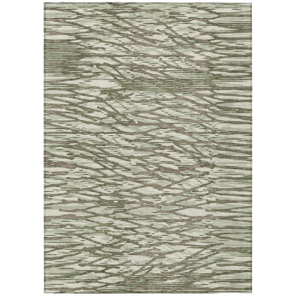 HomeRoots 8 X 10 Abstract Olive Polyester Area Rug Washable for Patio Porch or Living Room 740940