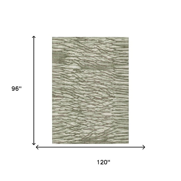 8 X 10 Abstract Olive Polyester Area Rug Washable for Patio Porch or Living Room