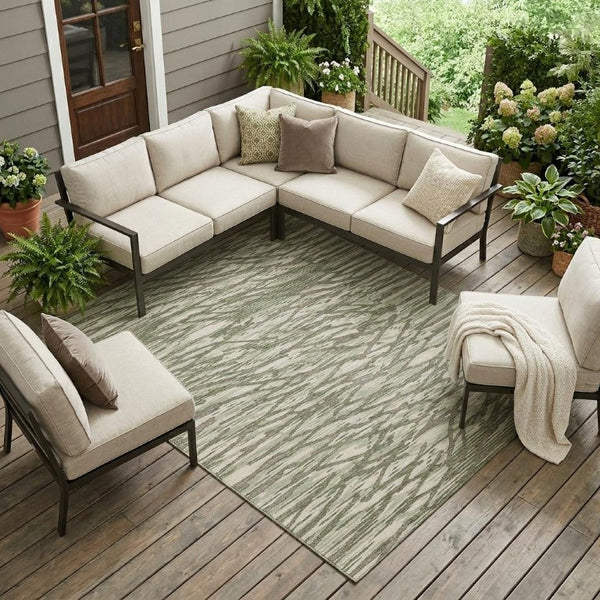 9 X 12 Abstract Olive Polyester Area Rug Washable Stain Resistant Indoor Outdoor