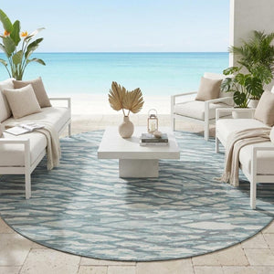 8 Foot Round Abstract Polyester Area Rug Washable Teal Geometric Indoor Outdoor