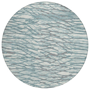 HomeRoots 8 Foot Round Abstract Polyester Area Rug Washable Teal Geometric Indoor Outdoor 740945