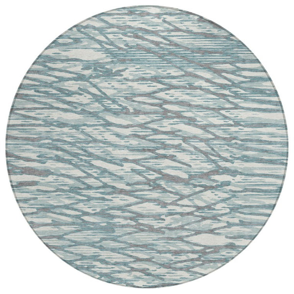 HomeRoots 8 Foot Round Abstract Polyester Area Rug Washable Teal Geometric Indoor Outdoor 740945