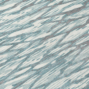 8 Foot Round Abstract Polyester Area Rug Washable Teal Geometric Indoor Outdoor