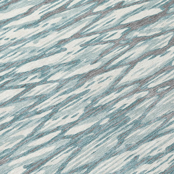 8 Foot Round Abstract Polyester Area Rug Washable Teal Geometric Indoor Outdoor