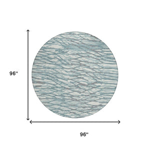 8 Foot Round Abstract Polyester Area Rug Washable Teal Geometric Indoor Outdoor