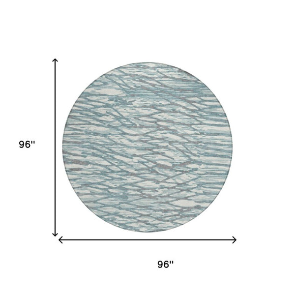 8 Foot Round Abstract Polyester Area Rug Washable Teal Geometric Indoor Outdoor