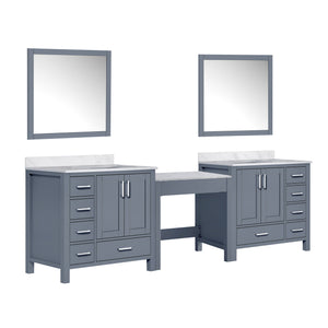 English Elm Dark Grey Double Bath Vanity With Carrara Marble Top & Matching Mirrors - Elegant 102" Design B2731S00629
