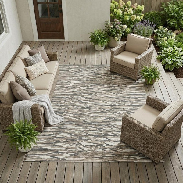 8x10 Taupe Brown Abstract Polyester Area Rug Stain Resistant for Patio or Living Room