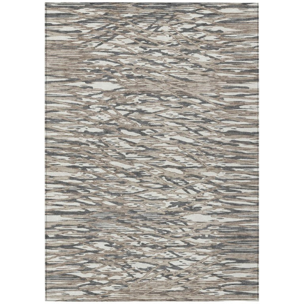 HomeRoots 8x10 Taupe Brown Abstract Polyester Area Rug Stain Resistant for Patio or Living Room 740952