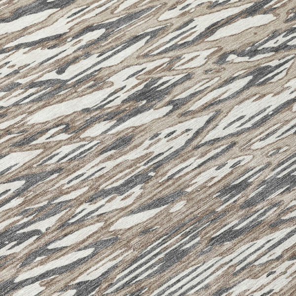 8x10 Taupe Brown Abstract Polyester Area Rug Stain Resistant for Patio or Living Room