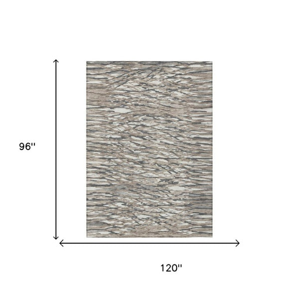 8x10 Taupe Brown Abstract Polyester Area Rug Stain Resistant for Patio or Living Room