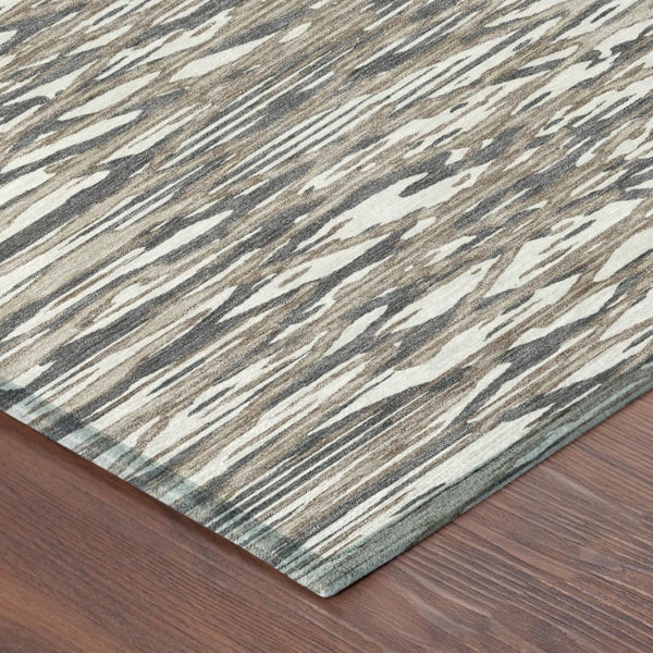 9x12 Taupe Brown Abstract Polyester Area Rug Washable for Indoor Outdoor Spaces