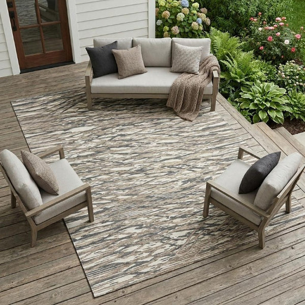 10 X 14 Abstract Taupe Brown Polyester Area Rug Washable for Indoor Outdoor Use