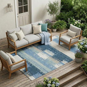 9 X 12 Geometric Polyester Indoor Outdoor Rug Stain Resistant Washable Patio Decor