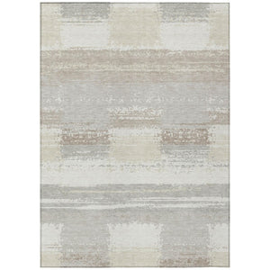 HomeRoots 9 X 12 Ivory Silver Geometric Polyester Area Rug Washable for Patio or Living Room 740977