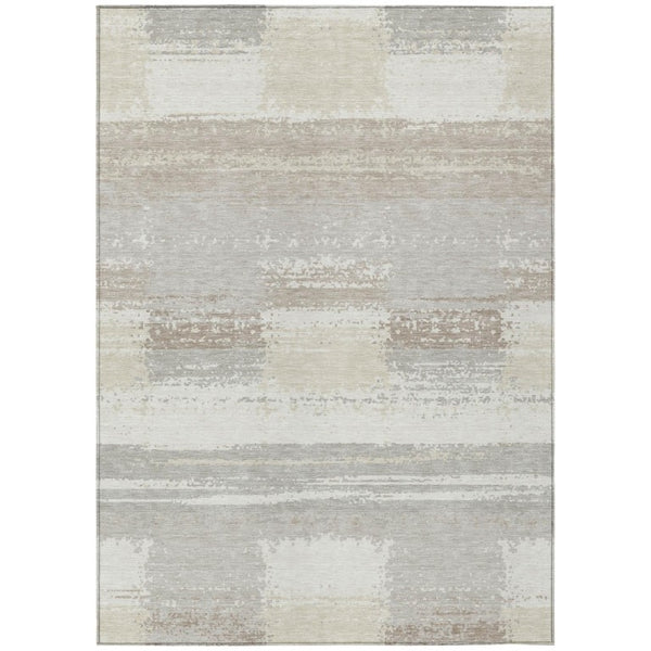 HomeRoots 9 X 12 Ivory Silver Geometric Polyester Area Rug Washable for Patio or Living Room 740977