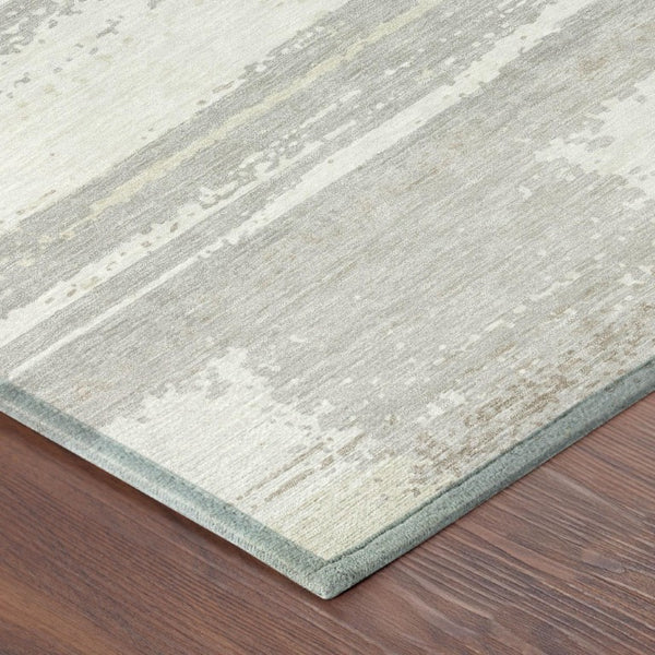 9 X 12 Ivory Silver Geometric Polyester Area Rug Washable for Patio or Living Room
