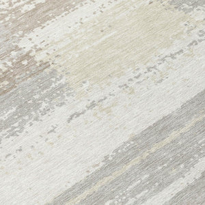 9 X 12 Ivory Silver Geometric Polyester Area Rug Washable for Patio or Living Room