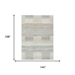 9 X 12 Ivory Silver Geometric Polyester Area Rug Washable for Patio or Living Room