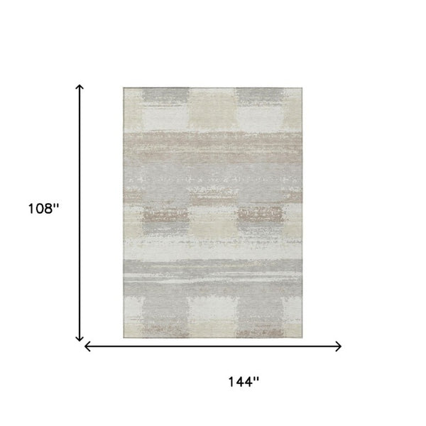 9 X 12 Ivory Silver Geometric Polyester Area Rug Washable for Patio or Living Room