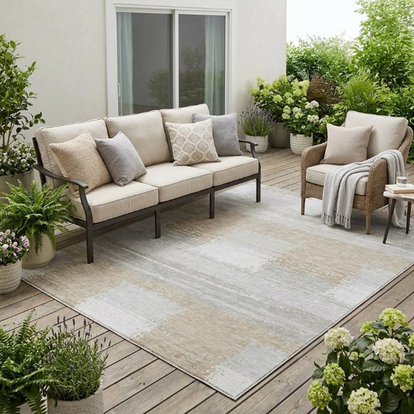 5 X 8 Silver Gray Geometric Polyester Area Rug Washable for Indoor Outdoor Use