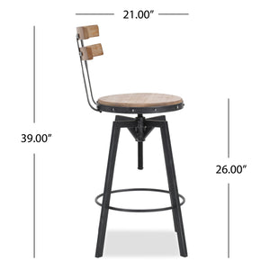 English Elm Christopher Knight Home® - METAL Rustic Barstool with Fir Wood Seat & Backrest, Adjustable 39–45" Height, Black Silver Frame 59330.00