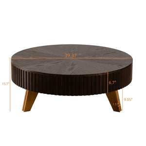 English Elm 39.37" Round Retro Coffee Table with Storage Mdf Top Solid Wood Legs Living Room W757P379484