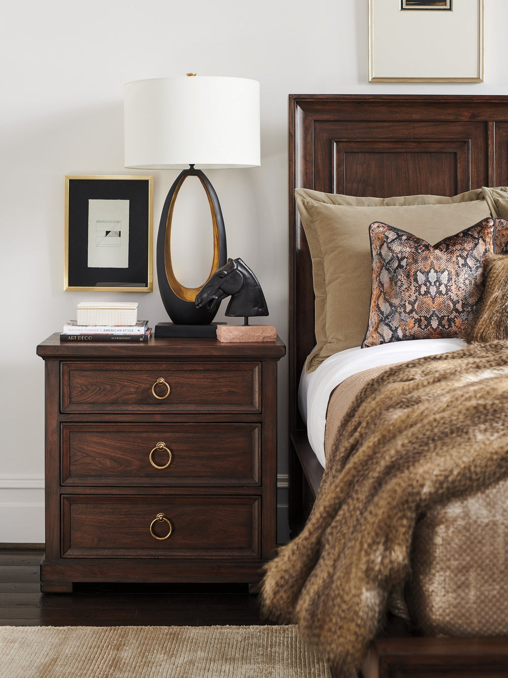 Lexington Napa Nightstand With Soft Close Drawers - Elegant Walnut Finish And Artisan Metal Accents Montecito  740-621