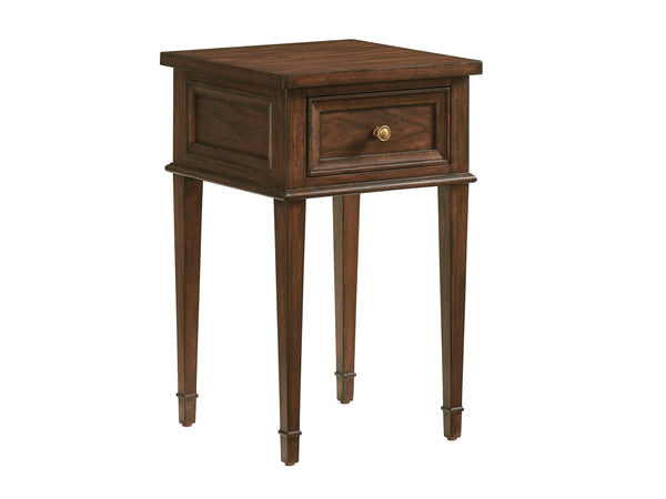 Lexington Surrey Night Table With Soft Close Drawer, Tapered Legs & Artisan Maritime Brass Finish Design Montecito  740-622