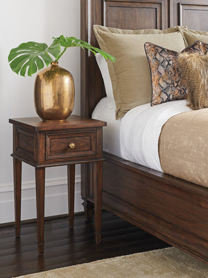 Lexington Surrey Night Table With Soft Close Drawer, Tapered Legs & Artisan Maritime Brass Finish Design Montecito  740-622