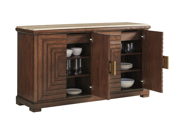 Lexington Los Gatos Buffet - Elegant Walnut Design With Artisan Hardware, Adjustable Shelves & Silver Storage Drawers Montecito  740-852c