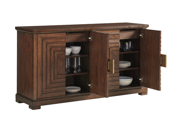 Lexington Los Gatos Buffet - Elegant Walnut Design With Artisan Hardware, Adjustable Shelves & Silver Storage Drawers Montecito  740-852