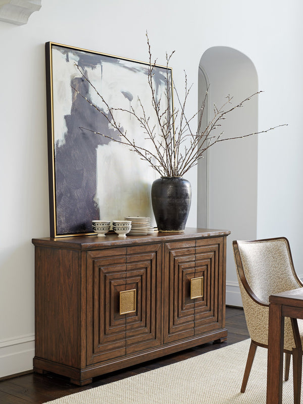 Lexington Los Gatos Buffet - Elegant Walnut Design With Artisan Hardware, Adjustable Shelves & Silver Storage Drawers Montecito  740-852