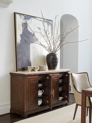 Lexington Los Gatos Buffet - Elegant Walnut Design With Artisan Hardware, Adjustable Shelves & Silver Storage Drawers Montecito  740-852c