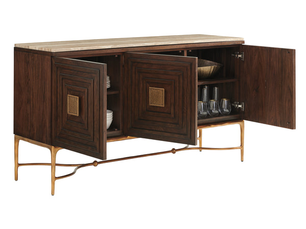 Lexington Tiburon Sideboard With Artisan Metal Base And Tiger Brown Travertine Top For Elegant Storage Solutions Montecito  740-869c
